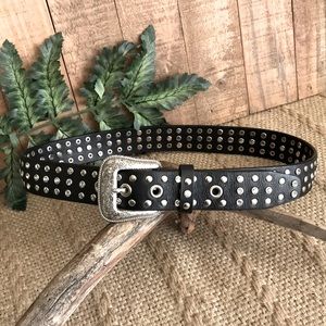 Black leather belt with rhinestones Sz M